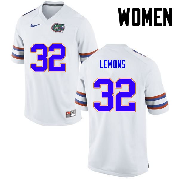 NCAA Florida Gators Adarius Lemons Women's #32 Nike White Stitched Authentic College Football Jersey NEO8164RY